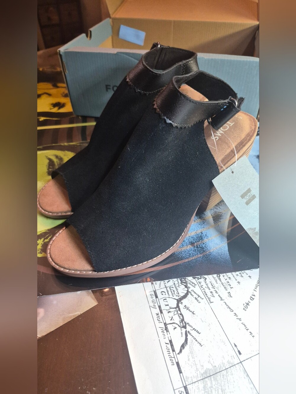TOMS Black Suede Open-Toe Zip-Back Heeled Sandals